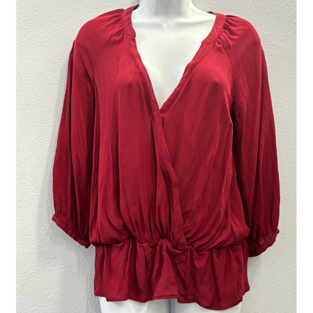 womens Equipment deep red long sleeve vneck blouse - sz S